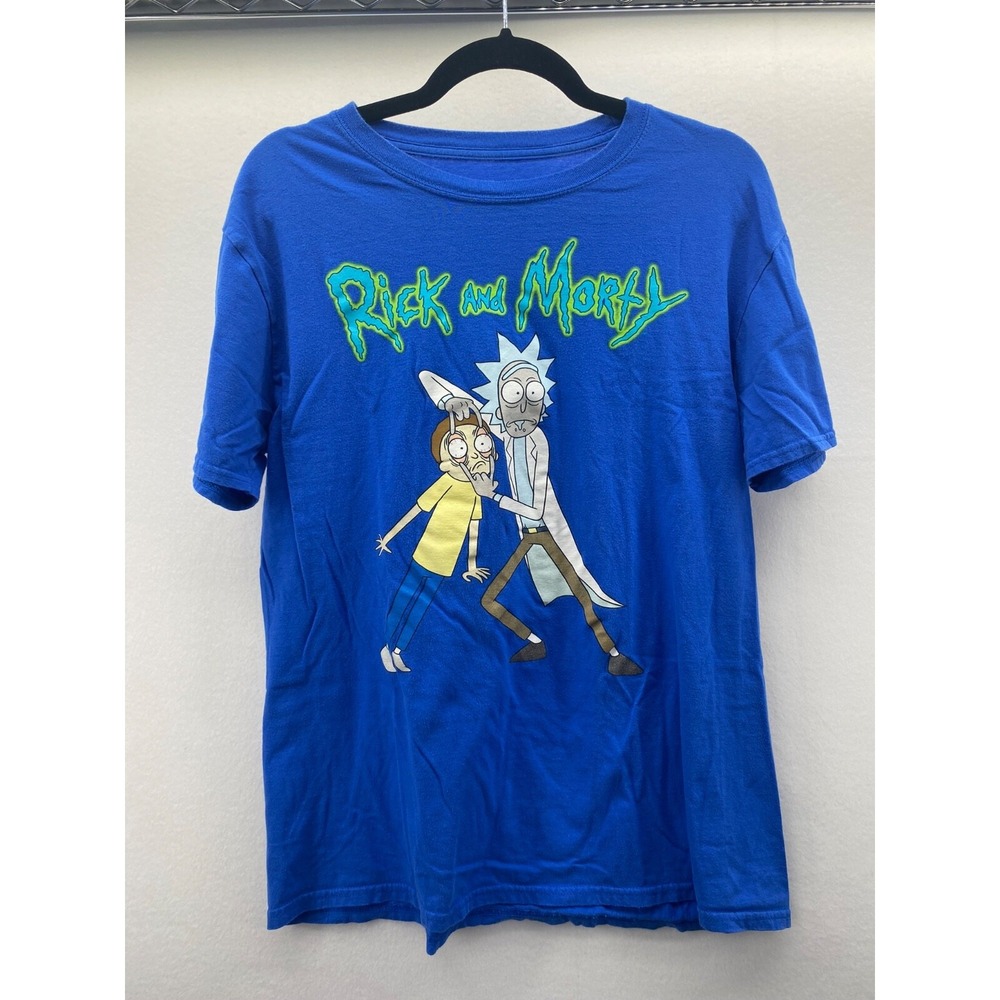 RICK and MORTY T-Shirt Blue Graphics Ripple Junction Adult Swim Large Funny Face
